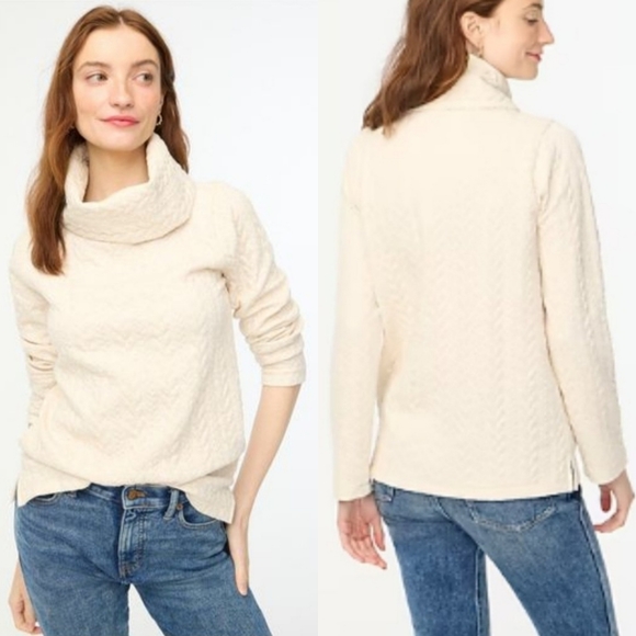 J. Crew Sweaters - J. Crew "Cable-Knit Cowlneck Top" Cream Turtleneck Sweater | Women's Size XS